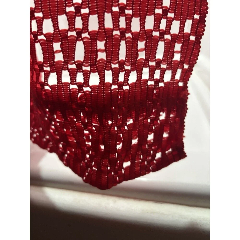 VTG Red Casement Fabric Curtain Drape 1 Panel Solid Red Lace 54” X 72” Bold